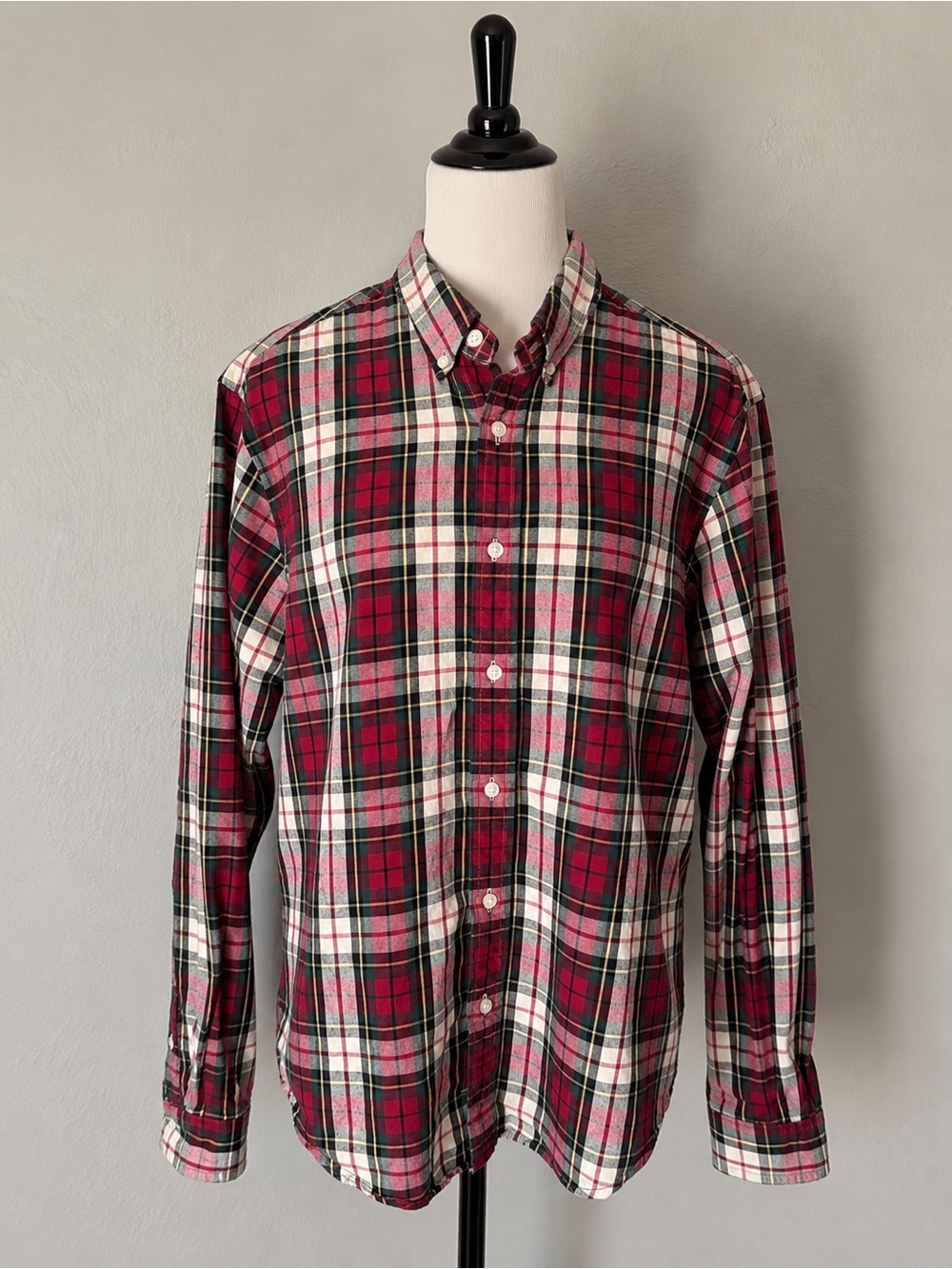 Polo Ralph Lauren Men’s Large Slim Fit Plaid Cotton Button-Down Shirt Red Green